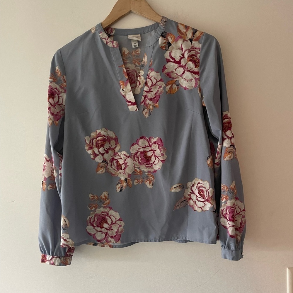 A New Day Floral V-Neck Long Sleeve Blouse